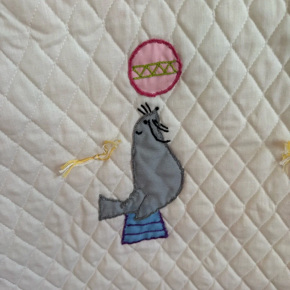 Vintage Hand Stitched Embroidered Aplique Baby Quilt Unisex